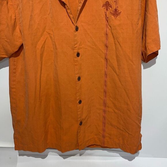 Tommy Bahama Men's Orange Textured 100% Silk Short Sleeve Button Up Shirt Medium - Picture 2 of 12